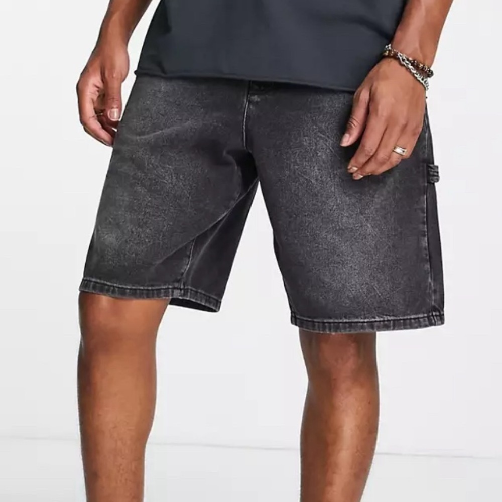 TOPMAN STRAIGHT LEG DENIM SHORTS IN WASHED BLACK 28 NEW